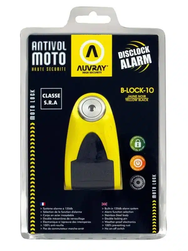 Antivol moto bloque disque alarme B-Lock 10 SRA (jaune & noir) - Auvray – Image 1